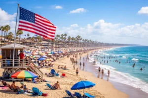 Sunny-beach-day-with-lifeguard-tower